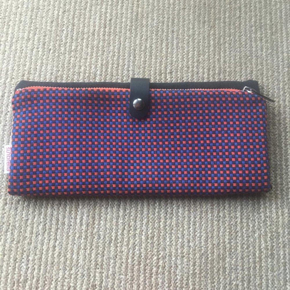 Sunbrella Fabric Bag/Case Orange Blue Checkered.